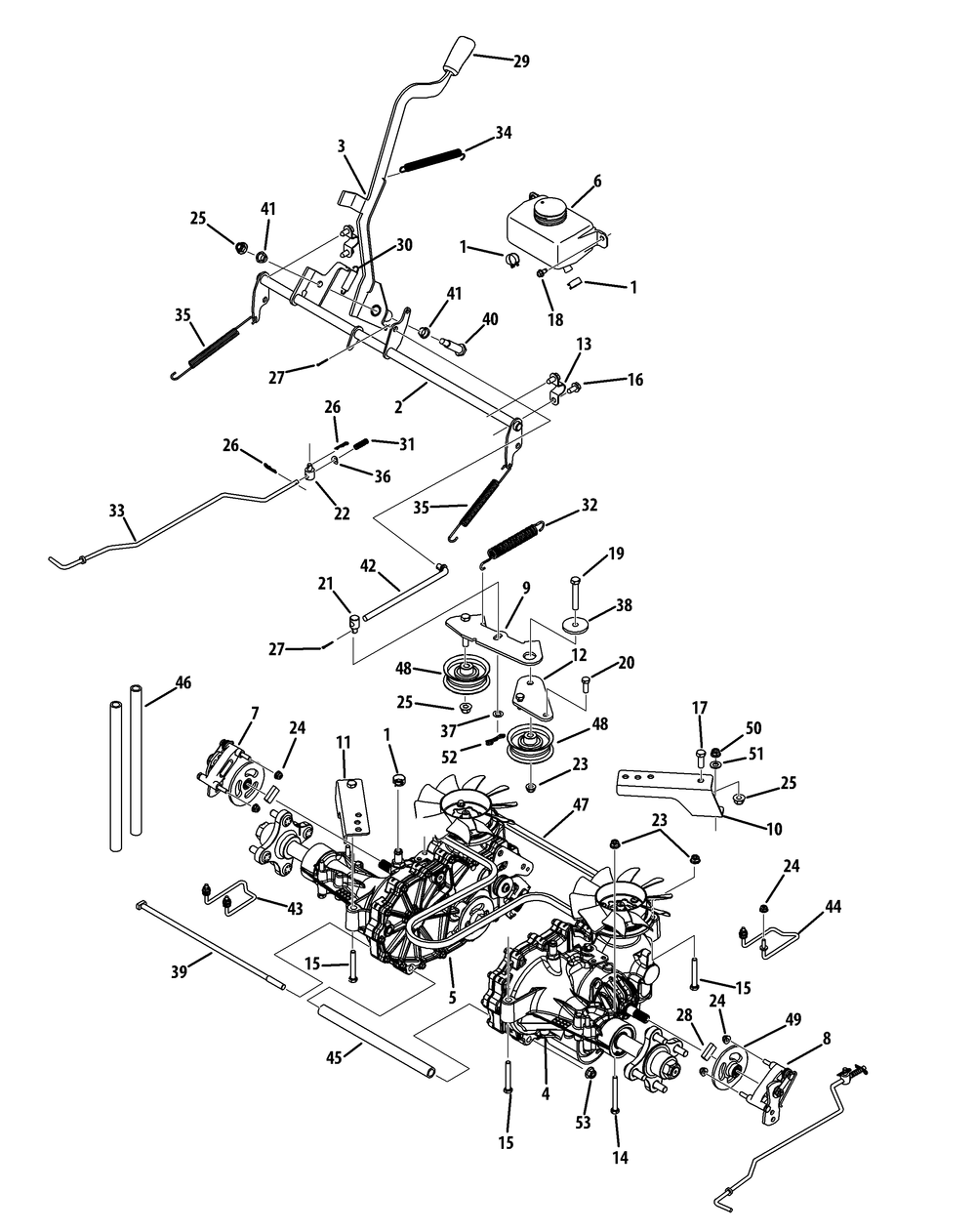 Drive System 54 And 60-Inch Deck Diagram and Parts List for Z-FORCES60 (17AI5GHD-17AI5GHD010)(2012) Cub Cadet Lawn Tractor